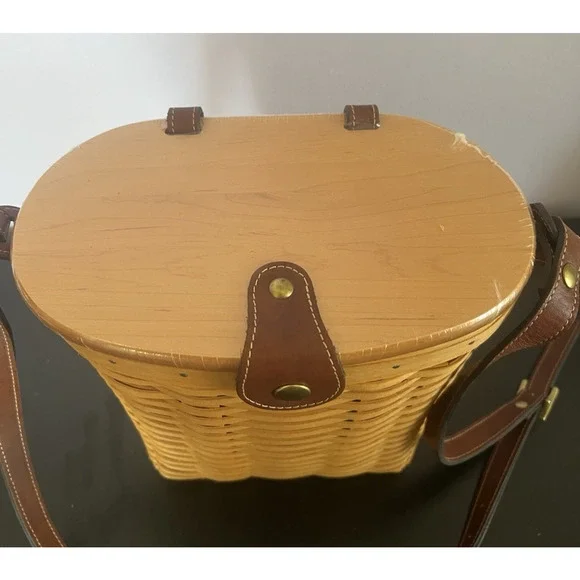 Longaberger 2000 Saddlebrook Country Estate Purse Maple Leather Strap Y2K VTG - Picture 8 of 14